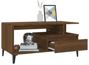 Barna tölgyszínű szerelt fa dohányzóasztal 90x49x45 cm