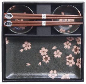 Sakura hatrészes szürke kerámia étkészlet sushihoz - MIJ