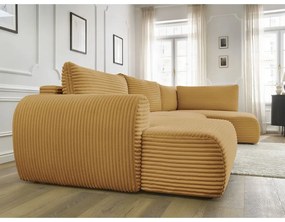 Mustársárga kordbársony kinyitható sarokkanapé (bal oldali-U alakú) Lucien – Bobochic Paris