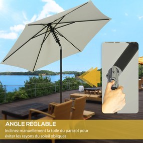 Outsunny Állítható Kerti Napernyő Kézi Nyitható Parasol Fém Magas Sűrűségű Poliészter 180g/m² Napernyő Ø 265 x 235H cm Világosszürke | Aosom