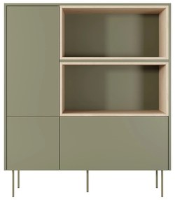 Desin magas, kétajtós komód 120 cm - olívazöld / nagano-tölgy