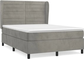 vidaXL világosszürke bársony rugós ágy matraccal 140x190 cm
