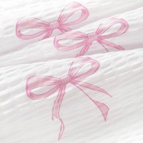 Goldea krepp ágyneműhuzat duo - rózsaszín masnik, púderrózsaszín hátoldal 140 x 200 és 70 x 90 cm