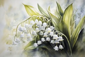 Vászonkép Canvas Akvarell Természet Virágok Gyöngyvirágok 120x80