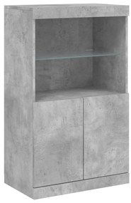 betonszürke tálalószekrény LED-világítással 60,5 x 37 x 100 cm