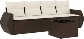 vidaXL 5 részes barna polyrattan kerti ülőgarnitúra párnával