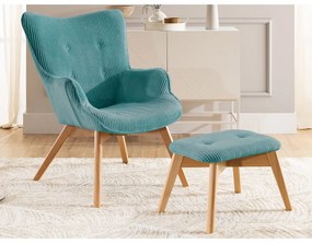 Türkiz kordbársony fotel lábtartóval Niko – Ropez