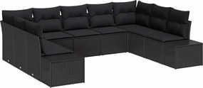 vidaXL Kerti Kanapé Szett párnával 9 pcs Fekete Polyrattan