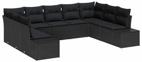 vidaXL Kerti Kanapé Szett párnával 9 pcs Fekete Polyrattan