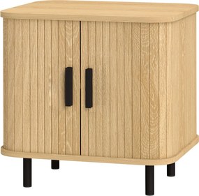 HOMCOM Éjjeliszekrény kisasztal léces ajtókkal és acél lábakkal, 48 x 40 x 48 cm, tölgyfa