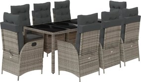 vidaXL 9 részes szürke polyrattan kerti étkezőgarnitúra párnával