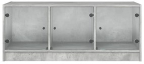 betonszürke dohányzóasztal üvegajtókkal 102 x 50 x 42 cm
