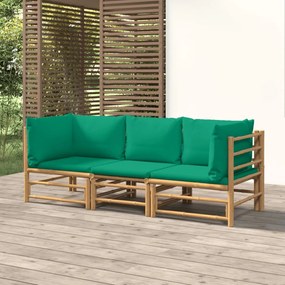 3 részes bambusz kerti ülőgarnitúra zöld párnákkal