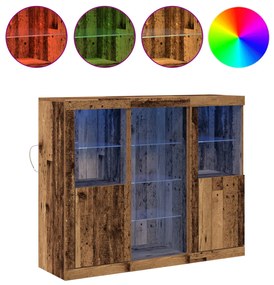 Tálalószekrény LED lámpával Régi fa 123x37x100 cm Szerelt fa