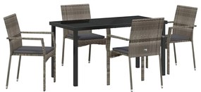 vidaXL Kert étkező szett párnával 5 pcs Szürke polirattan
