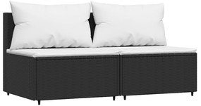 2 db fekete polyrattan kerti középső kanapé párnákkal
