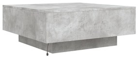 betonszürke dohányzóasztal LED-lámpákkal 80 x 8 0x 31 cm