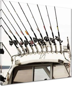 Vászonkép 60x60 Horgászcsónak horgászbotokkal