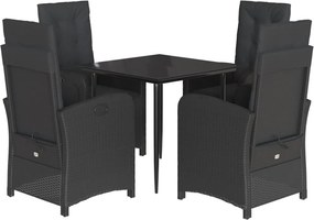 vidaXL 5 részes fekete polyrattan kerti étkezőgarnitúra párnákkal