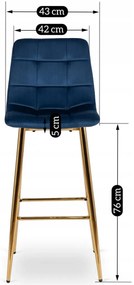 Kék Bársony Bárszék Aranyszínű Lábbal. ARIEL