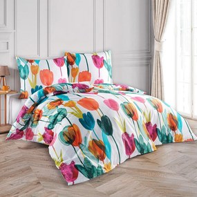 BedTex Satin ágynemű Tulipi, 160 x 200 cm, 2 x 70 x 80 cm, 160 x 200 cm, 2 db 70 x 80 cm
