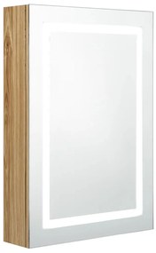 tölgyszínű LED-es tükrös fürdőszobaszekrény 50 x 13 x 70 cm