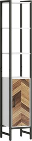 HOMCOM Magas Fürdőszobaszekrény 3 Nyitott Polccal, 1 Ajtóval és Állítható Polccal, Antipád Rendszerrel 30x30x170 cm Fehér és Dió | Aosom