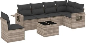 vidaXL 7 részes világosszürke polyrattan kerti ülőgarnitúra párnákkal