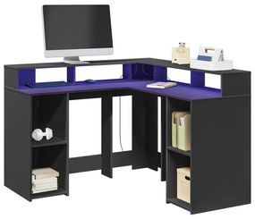 fekete szerelt fa íróasztal LED-világítással 130 x 130 x 91 cm