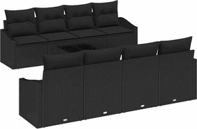 vidaXL Kanapé Szett párnával párnával 9 pcs Fekete polirattan