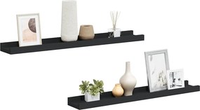 vidaXL 2 db fekete MDF szegélypolc képkeretekhez 60 x 9 x 3 cm