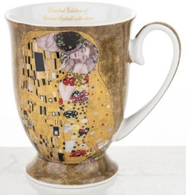 Bögre kanállal, porcelán, többszínű, 10,5x11,5x8,5, kanál, 12,5 cm Klimt: A csók