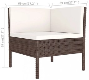vidaXL 5 részes barna polyrattan kerti bútorszett párnákkal