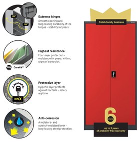 Fém iratszekrény JAN H, 900 x 1950 x 400 mm, antracit-piros