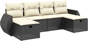 vidaXL 6 részes fekete polyrattan kerti ülőgarnitúra párnákkal