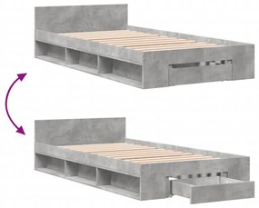 betonszürke szerelt fa ágykeret fiókkal 75 x 190 cm