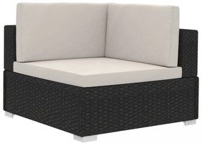 3 darabos fekete polyrattan kerti ülőgarnitúra párnákkal