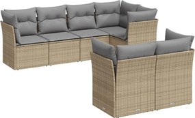 vidaXL 7 részes bézs polyrattan kerti ülőgarnitúra párnákkal