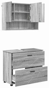 Fürdőszoba bútor szett 2 pcs Szürke sonoma 76.5 x 35 x 64 cm