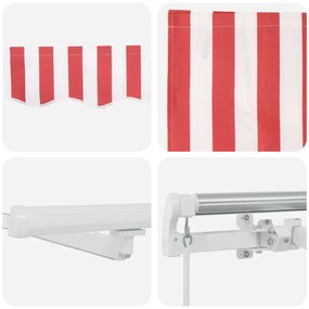 Manuális Behúzható Napellenző LED Piros és Fehér Csík 500x300 cm