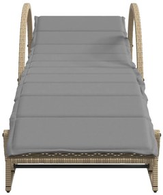 2 db bézs polyrattan napozóágy párnával