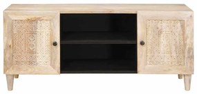 TV szekrény polcokkal Fehér 105 x 33 x 46 cm tömör mangófa
