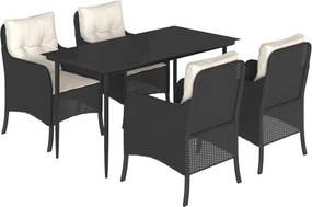 vidaXL 5 részes fekete polyrattan kerti étkezőgarnitúra párnákkal