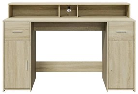 sonoma tölgy színű szerelt fa íróasztal LED-ekkel 140x55x91 cm