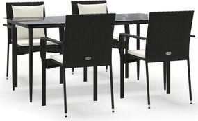 vidaXL 5 részes fekete polyrattan kerti étkezőgarnitúra párnákkal