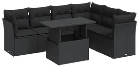 7 részes fekete polyrattan kerti ülőgarnitúra párnával
