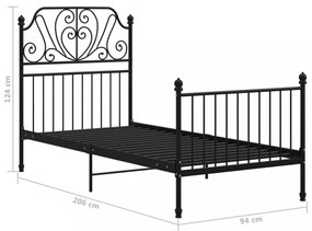 fekete fém ágykeret 90 x 200 cm