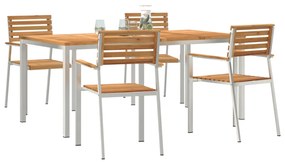 5 darabos kert étkezőszett tömör tíkfából, szabadtéri étkezőasztal 180x90x75 cm tömör tíkfából, összecsukható kerti székek 4 db tömör tíkfából és acélból