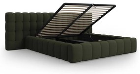 Zöld kárpitozott ágyneműtartós franciaágy ágyráccsal 200x200 cm Mamaia – Micadoni Home