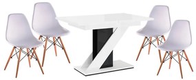 Maasix WGBS Magasfényű Fehér-Fekete 4 személyes étkezőszett Fehér Didier székekkel